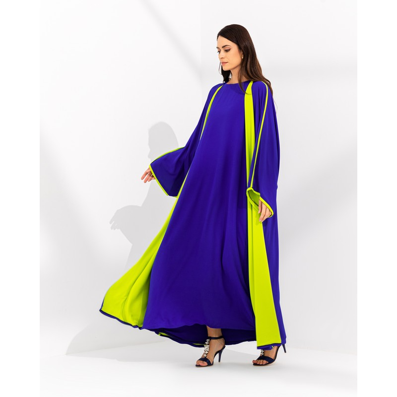 Chiffon Royal blue/Neon green Abaya
