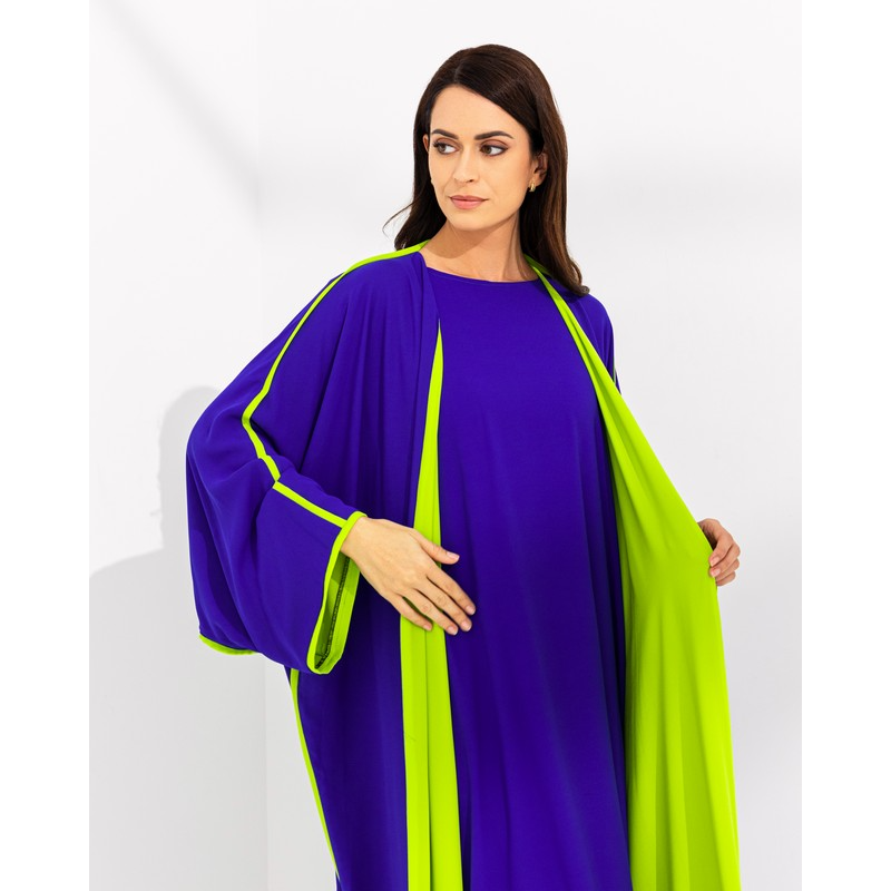 Chiffon Royal blue/Neon green Abaya