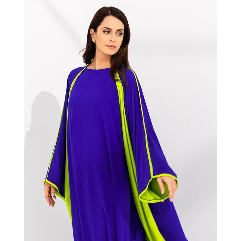 Chiffon Royal blue/Neon green Abaya