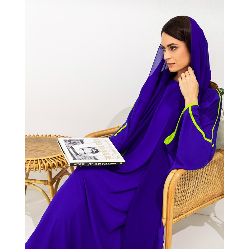 Chiffon Royal blue/Neon green Abaya