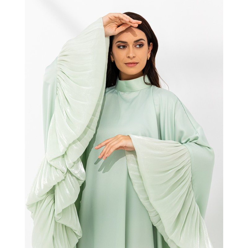 Mint green with organza sleeves Abaya