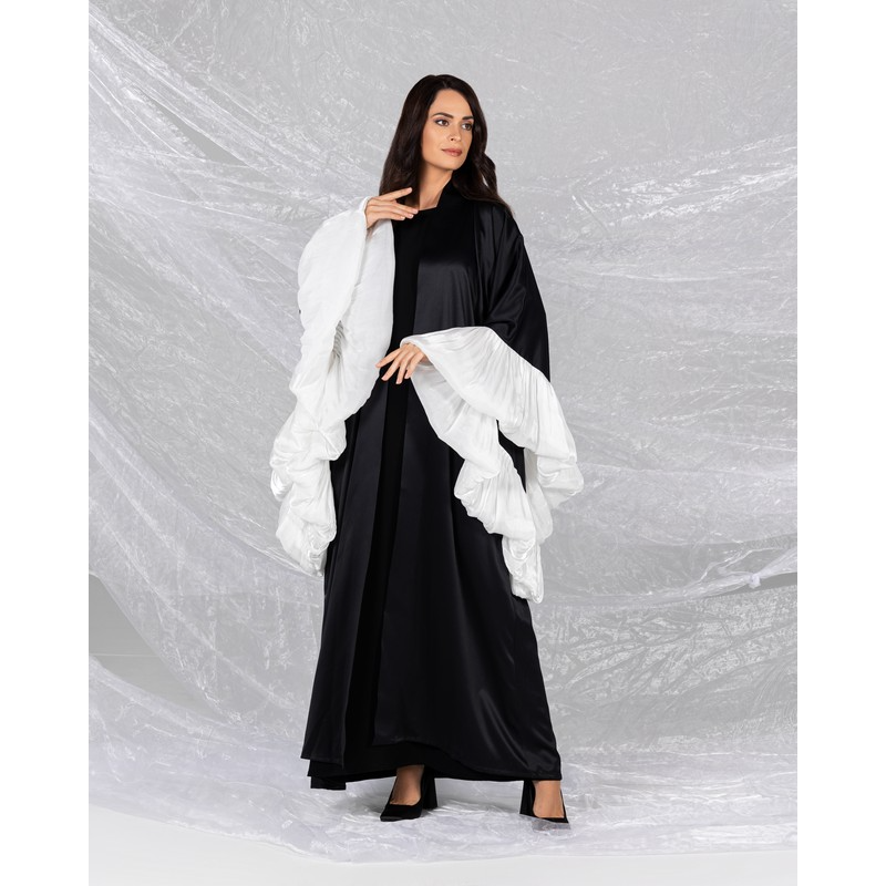 Black with white organza sleeves Abaya