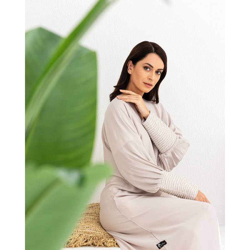 Taupe Abaya with pearls