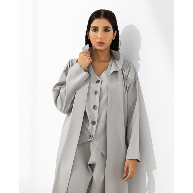 Grey vest Abaya set