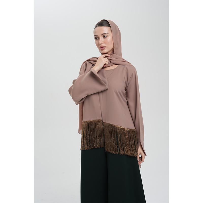 Beige and Deep green abaya