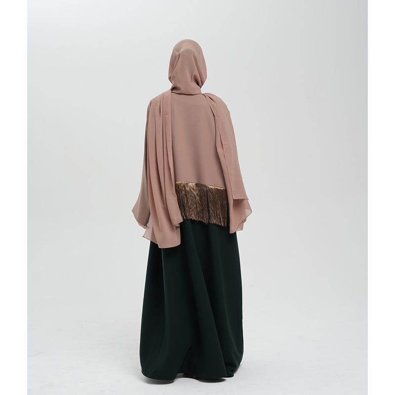 Beige and Deep green abaya