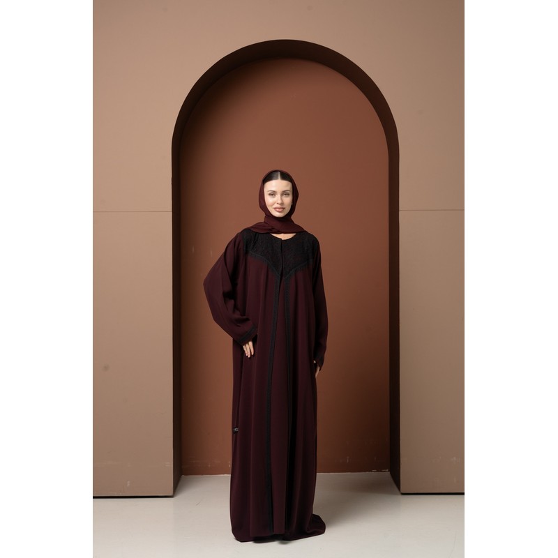 Burgundy lace abaya