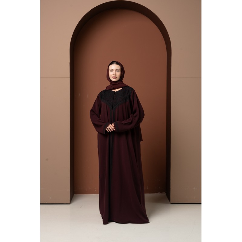 Burgundy lace abaya