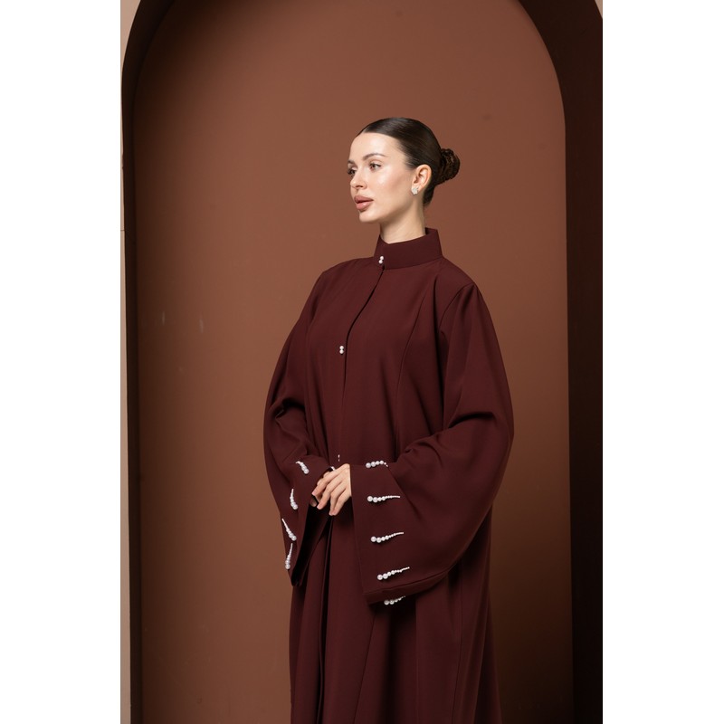 Burgundy pearl abaya