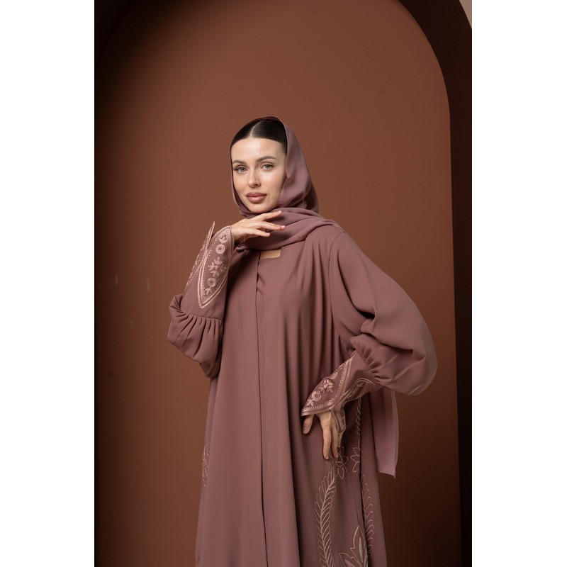 Rose pink embroidered abaya