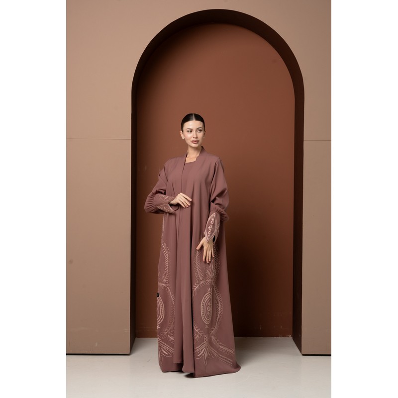 Rose pink embroidered abaya