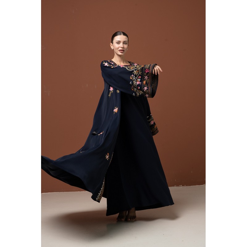 Deep navy blue embroidered abaya