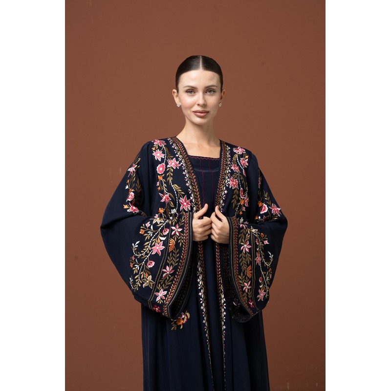 Deep navy blue embroidered abaya
