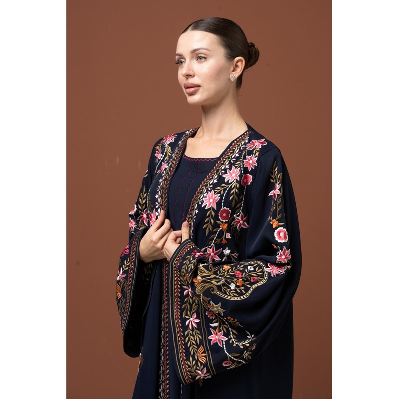 Deep navy blue embroidered abaya