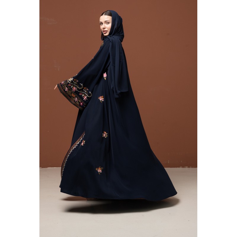 Deep navy blue embroidered abaya