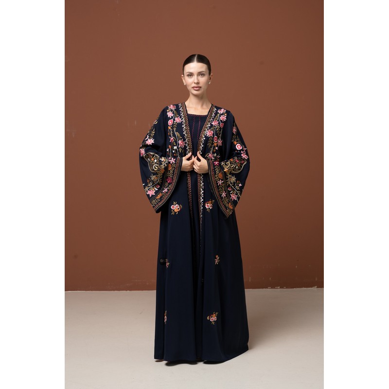 Deep navy blue embroidered abaya