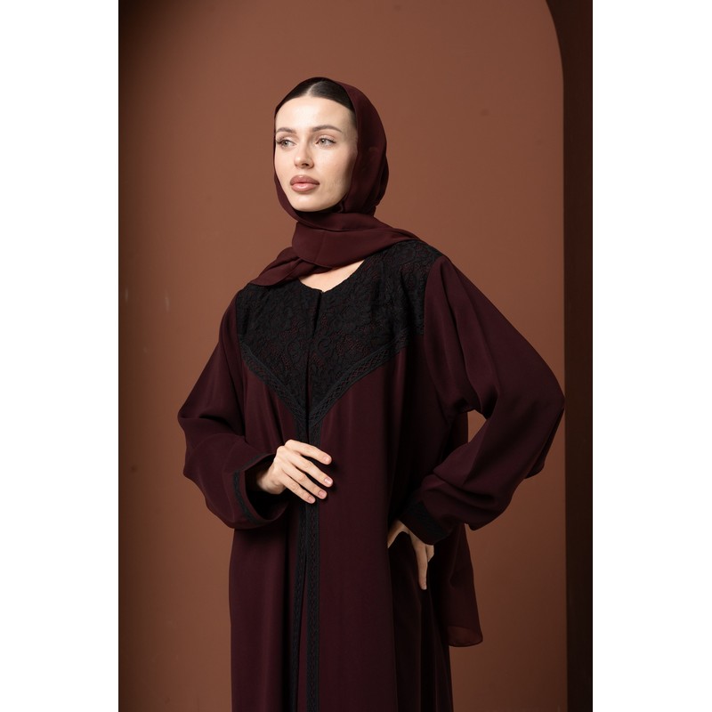 Burgundy lace abaya