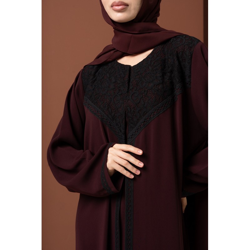 Burgundy lace abaya
