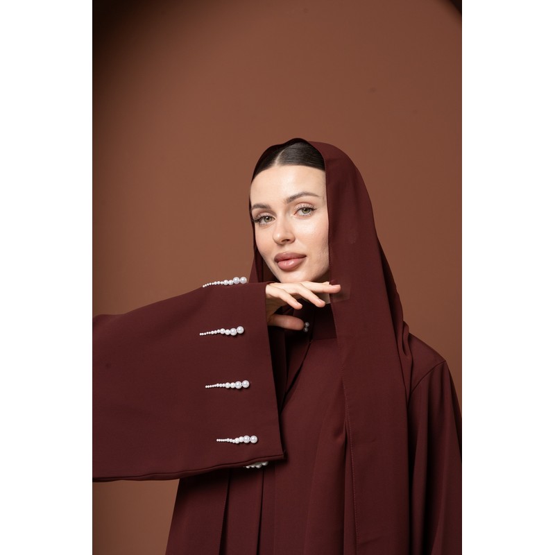 Burgundy pearl abaya