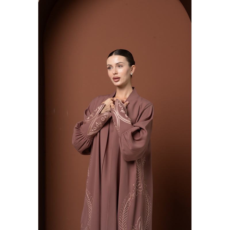 Rose pink embroidered abaya
