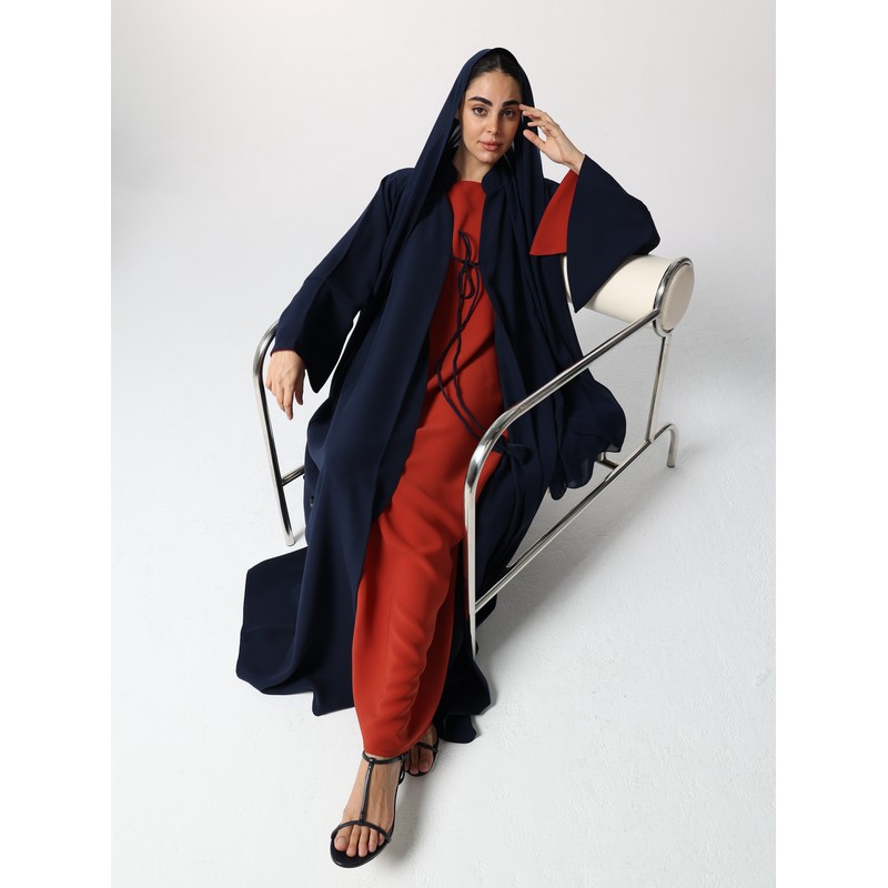 Navy blue and neon orange