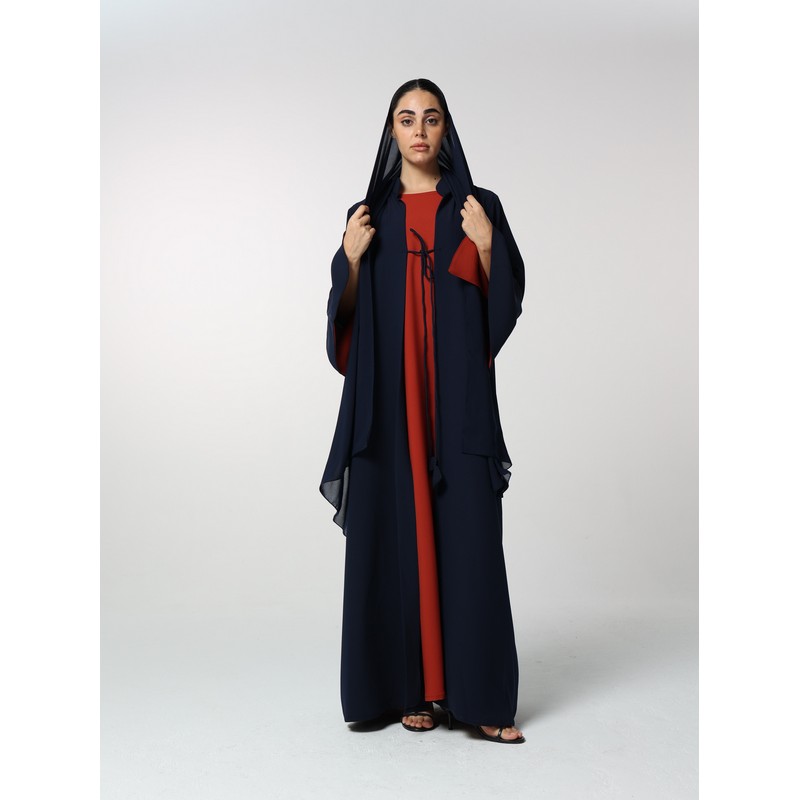 Navy blue and neon orange
